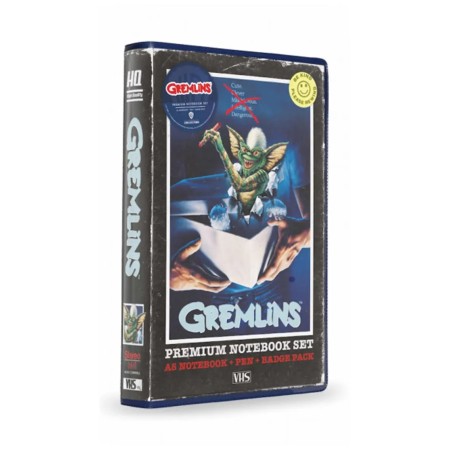 SET PAPELERIA VHS SD TOYS GREMLINS LIBRETA CHAPAS Y BOLIGRAFO